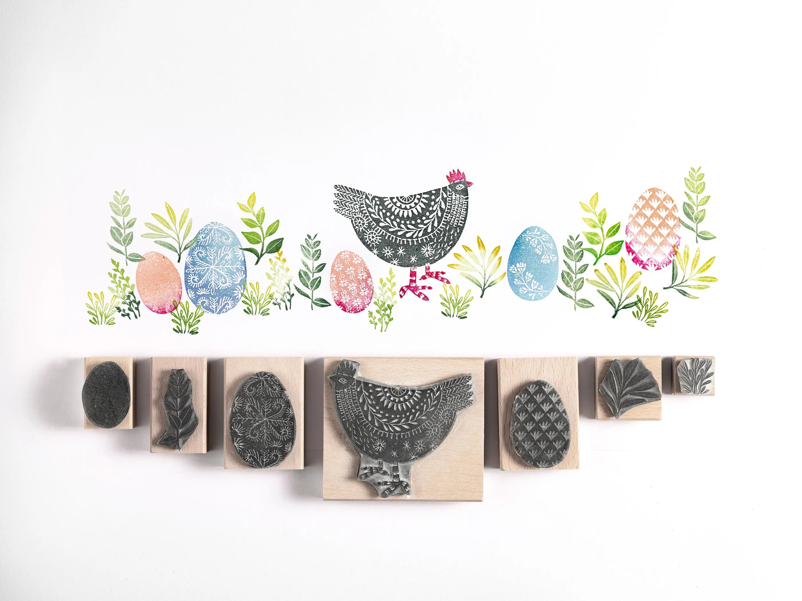 Easter Hen and Easter Eggs handmade rubber stamps by Noolibird — Easter card making