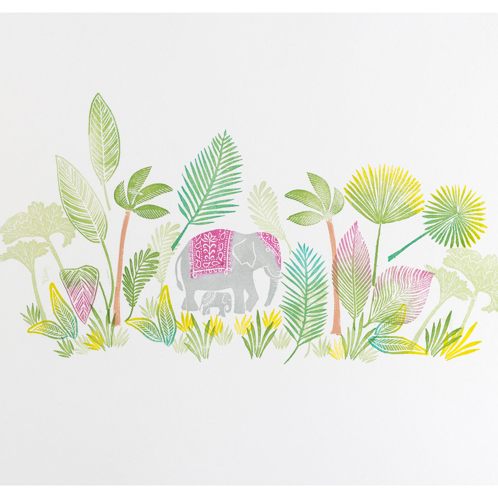 Elephant Rubber Stamp and Jungle Leaves - Noolibird