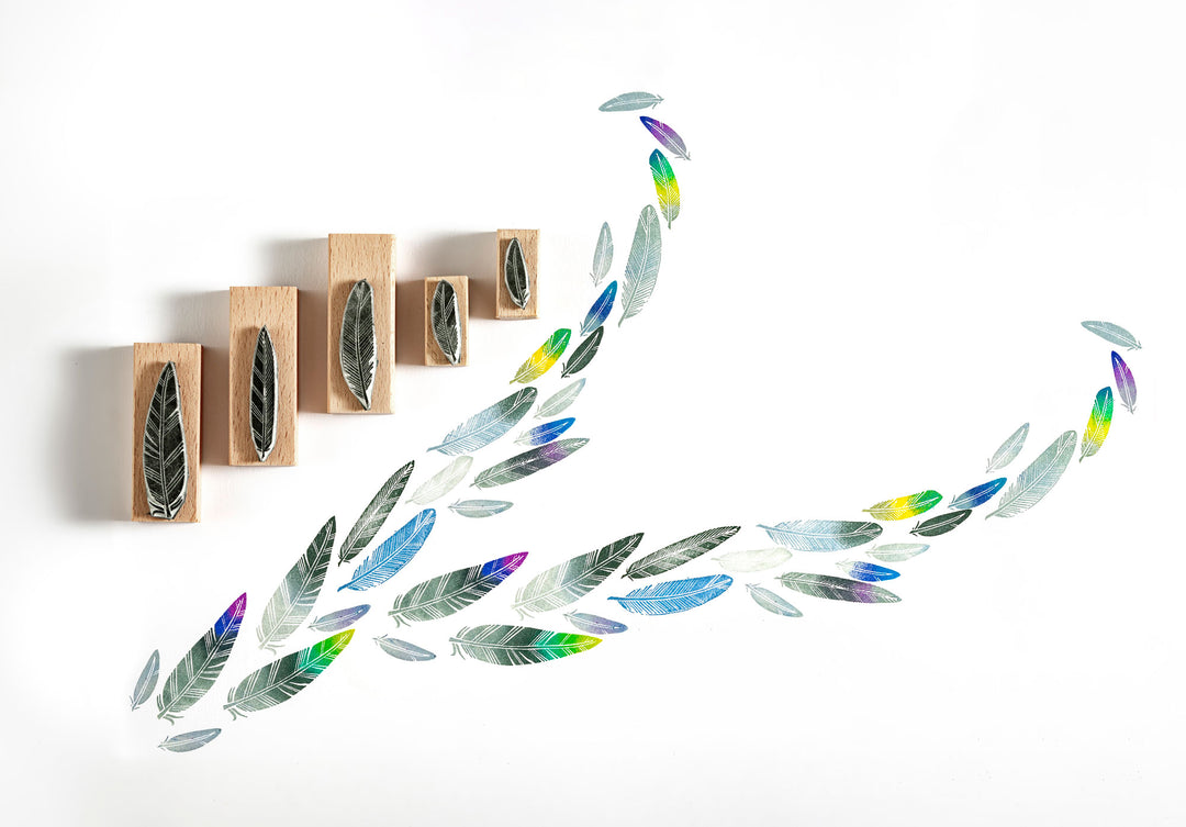 Feather Rubber Stamps, Handmade Feather Craft Stamp - Noolibird