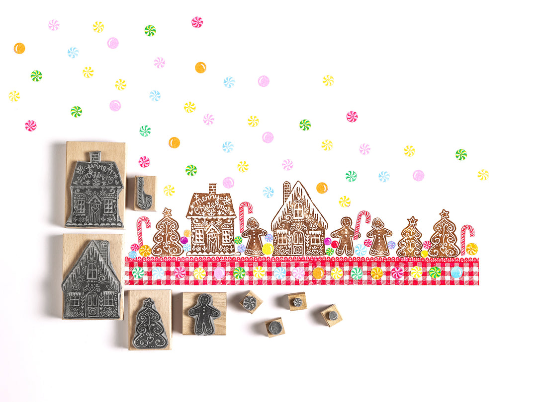 Gingerbread Men and Gingerbread House Rubber Stamps for Homemade Christmas Cards - Noolibird
