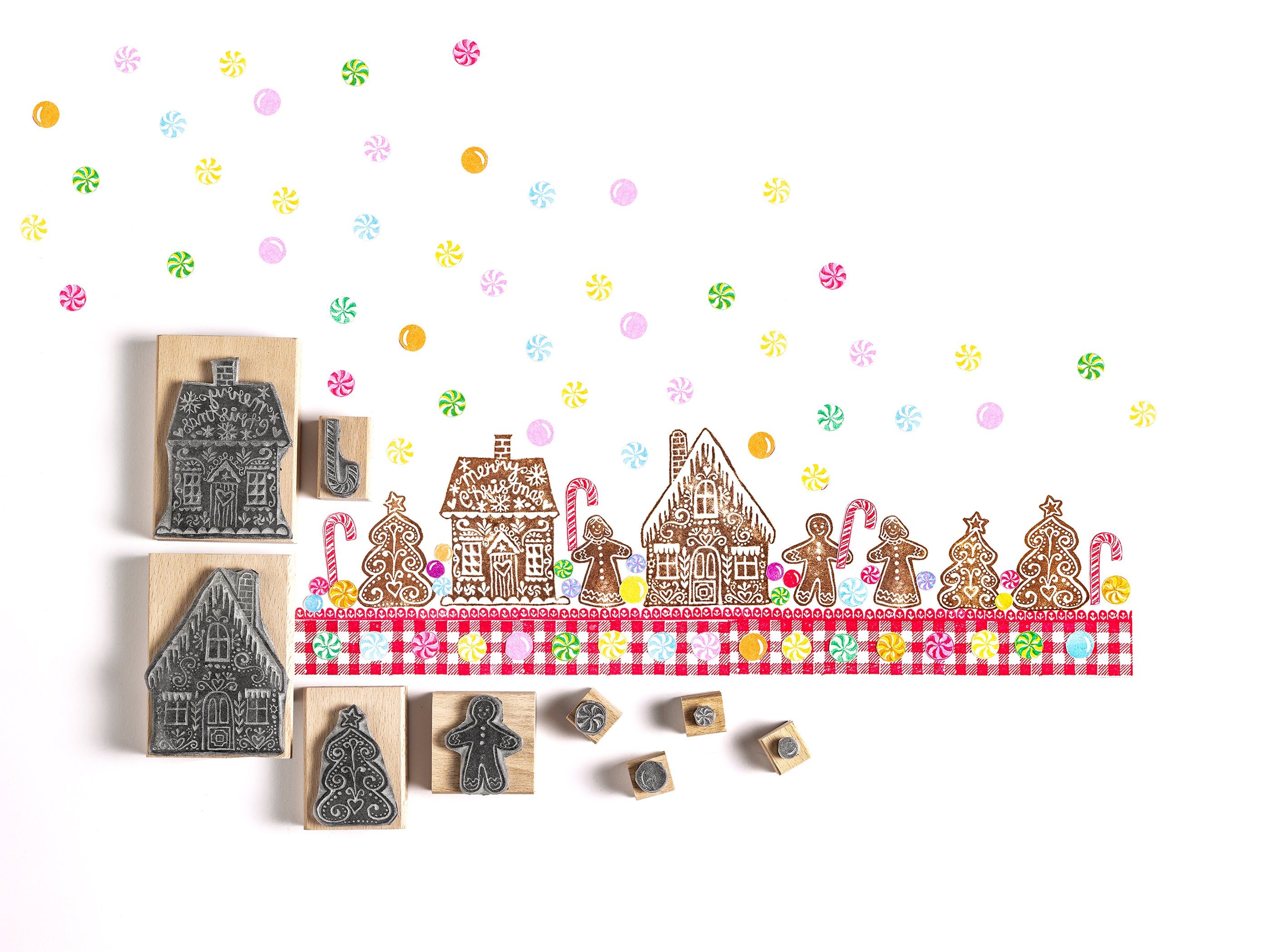 Gingerbread Men and Gingerbread House Rubber Stamps for Homemade Christmas Cards - Noolibird