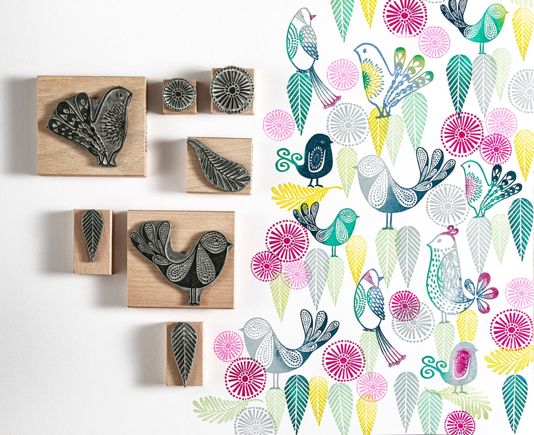Happy Bird Rubber Stamps, Retro Bird Stamp, Little Birdie Rubber Stamps, Craft Gift for Her - Noolibird