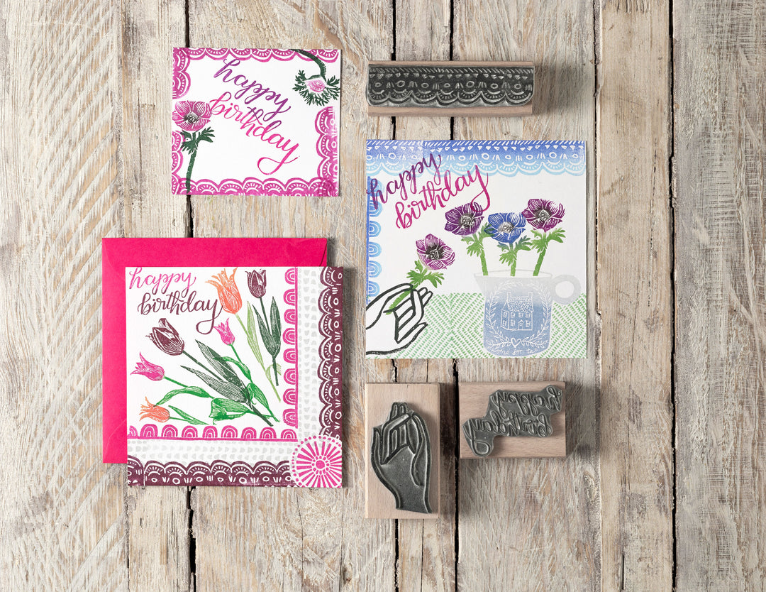 Happy Birthday Rubber Stamp, Brush Calligraphy Style Happy Birthday - Noolibird