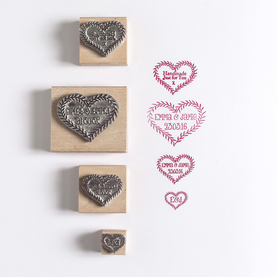 Leaf Heart Custom Wedding/Save the Date Rubber Stamp - Noolibird