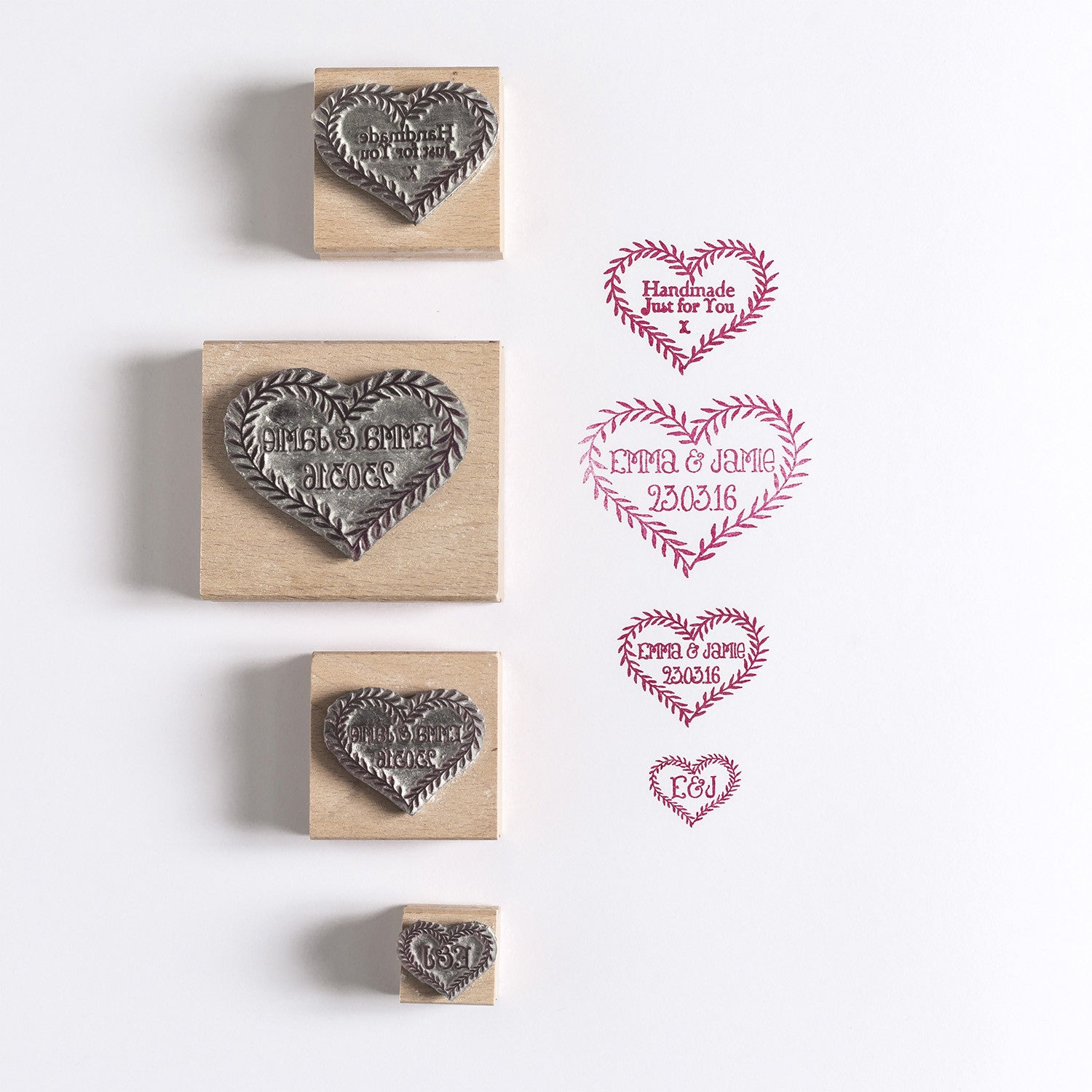 Leaf Heart Custom Wedding/Save the Date Rubber Stamp - Noolibird