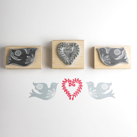 Bird and Heart Rubber Stamp - Noolibird