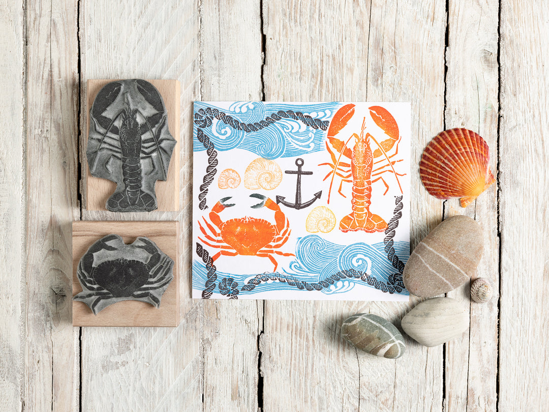 Lobster and Cornish Crab Rubber Stamps, sea stamps for card making - Noolibird
