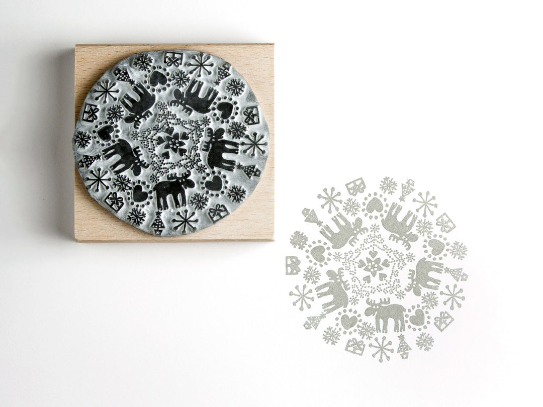 Reindeer Snowflake Christmas Rubber Stamp - Noolibird