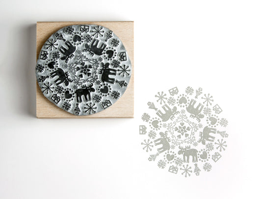 Reindeer Snowflake Christmas Rubber Stamp - Noolibird