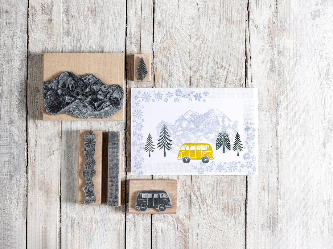 Camper Van in the Mountains Stamp, Van Life Rubber Stamps - Noolibird