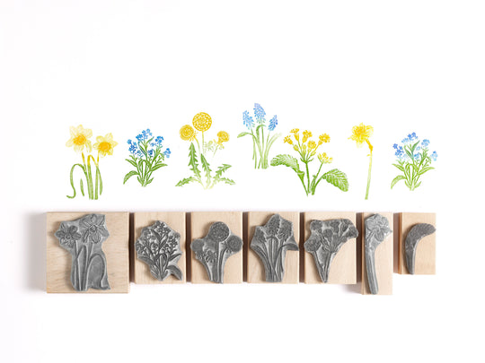 Springtime Flower Rubber Stamps, Wild Flower Stamps, Dandelion Stamp, Forget-me-not stamp, stamp for card making - Noolibird