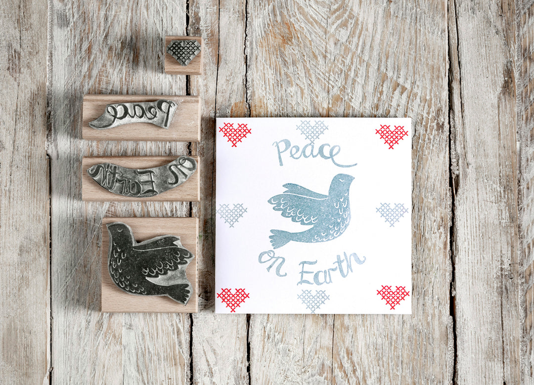 Christmas Rubber Stamp, Christmas Card Stamp, peace stamp, dove stamp - Noolibird