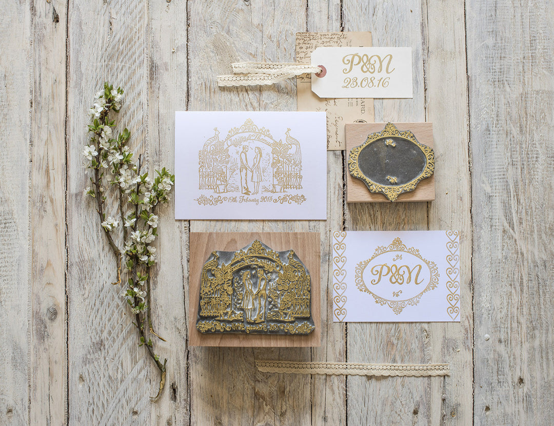 Rose Garden Custom Wedding Rubber Stamp - Noolibird