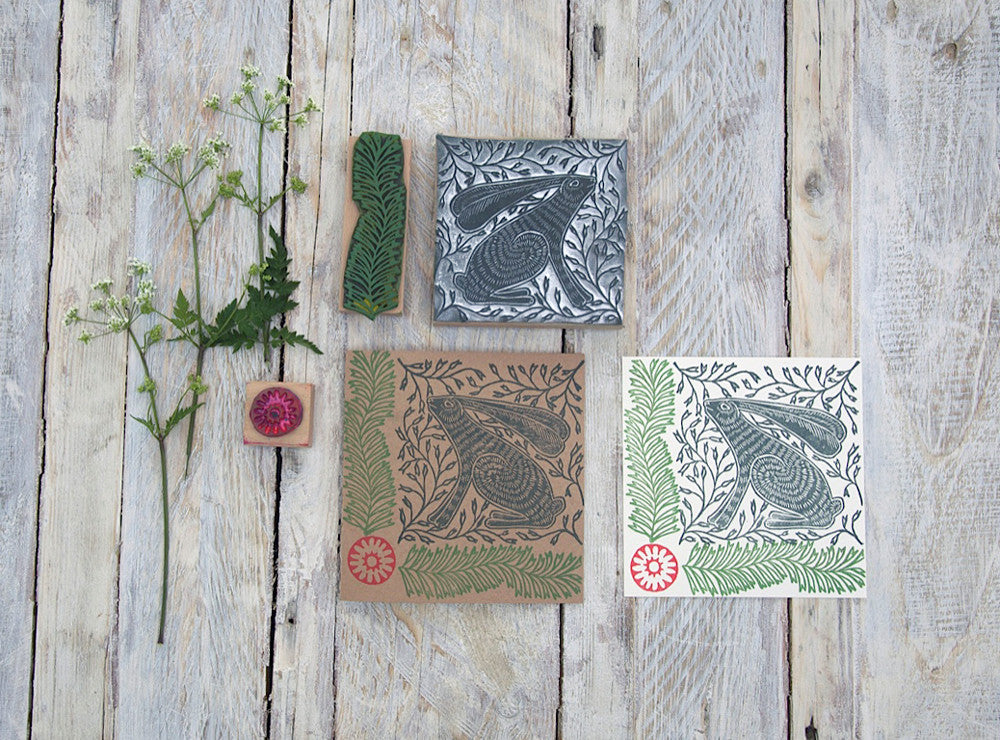 Sitting Hare Tile Repeat Rubber Stamp - Noolibird