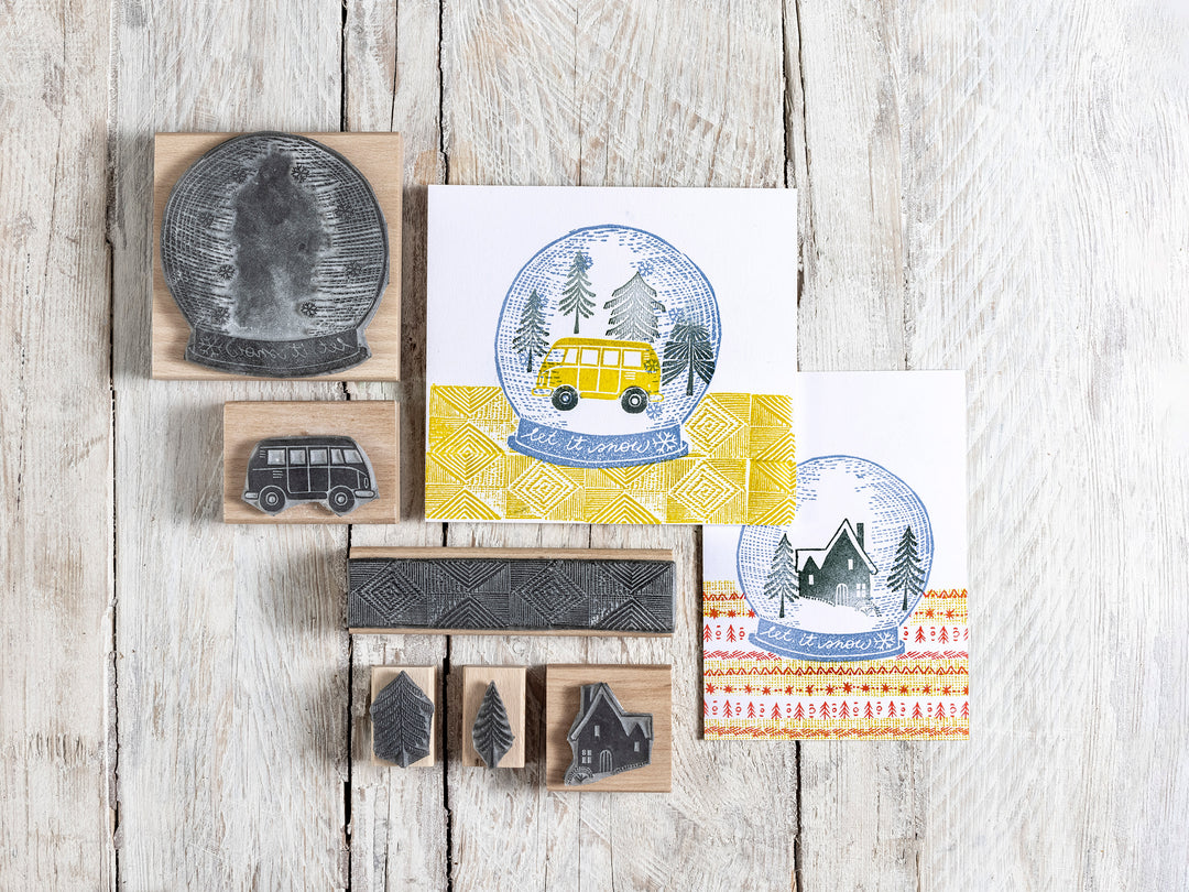 Camper Van in the Mountains Stamp, Van Life Rubber Stamps - Noolibird