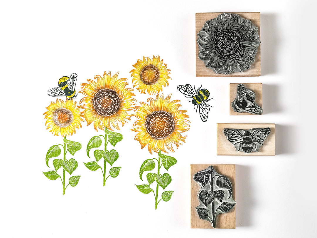 Sunflower and Bee Rubber Stamps - Noolibird