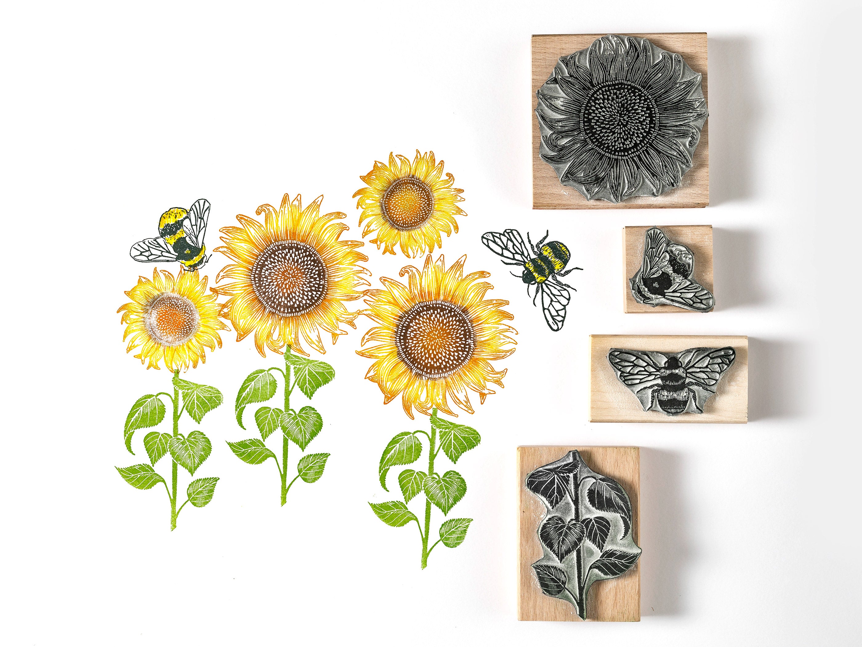 Sunflower and Bee Rubber Stamps - Noolibird