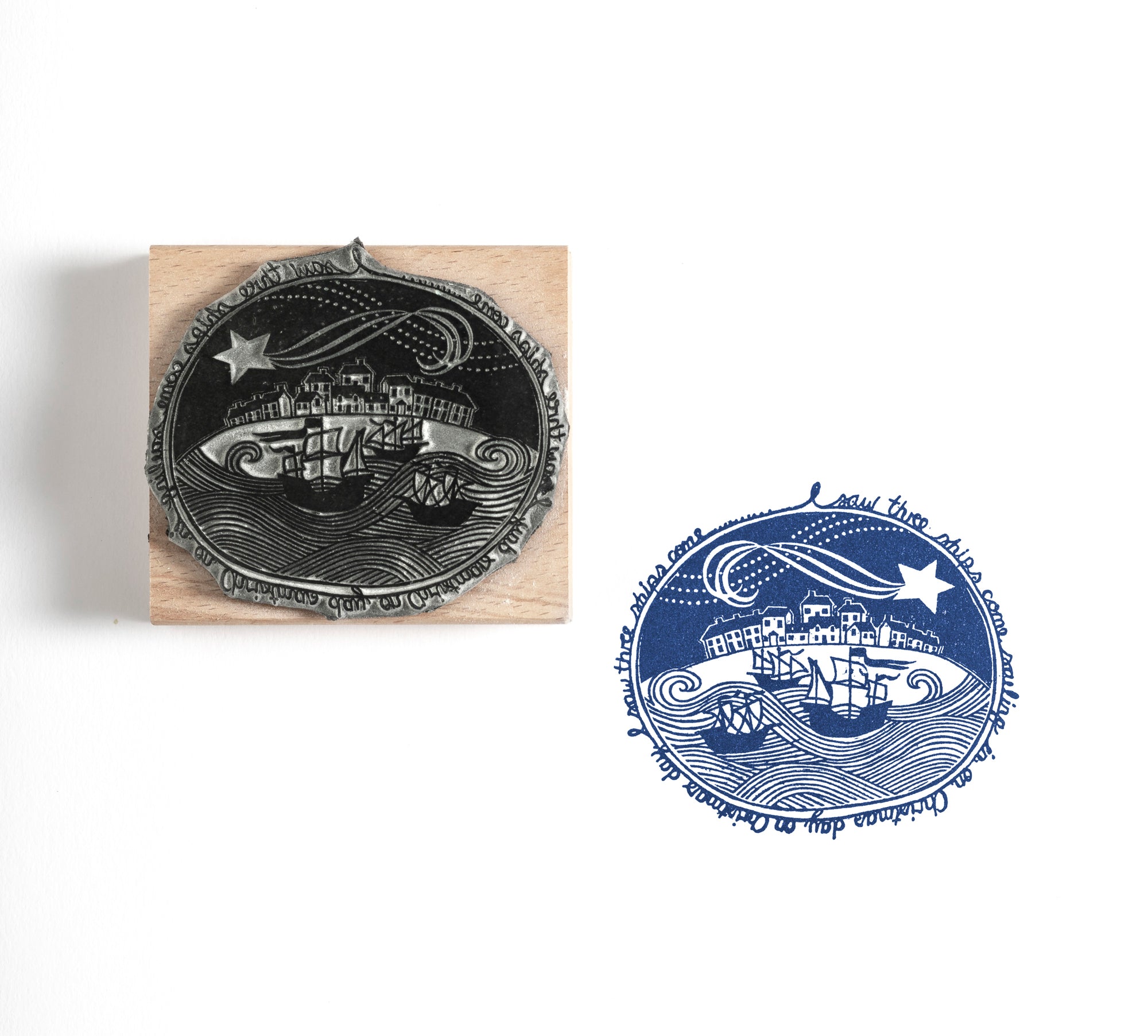 I Saw Three Ships Christmas Rubber Stamp - Noolibird