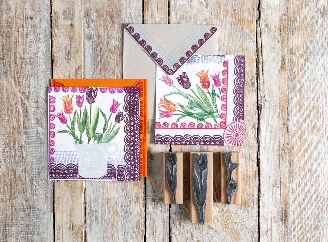 Tulip Rubber Stamp, Flower Stamps, Card Making Rubber Stamps - Noolibird