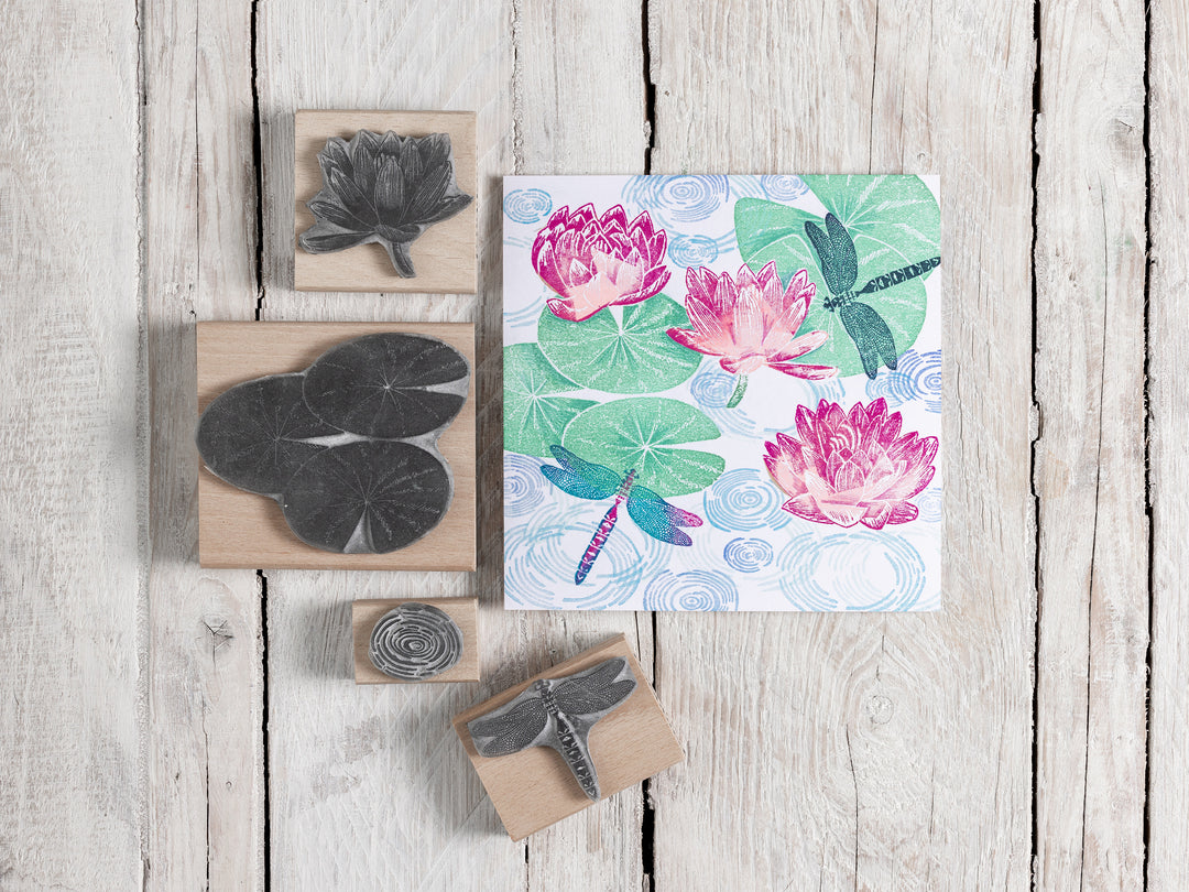 Water Lily and Dragonfly Rubber Stamps - Noolibird