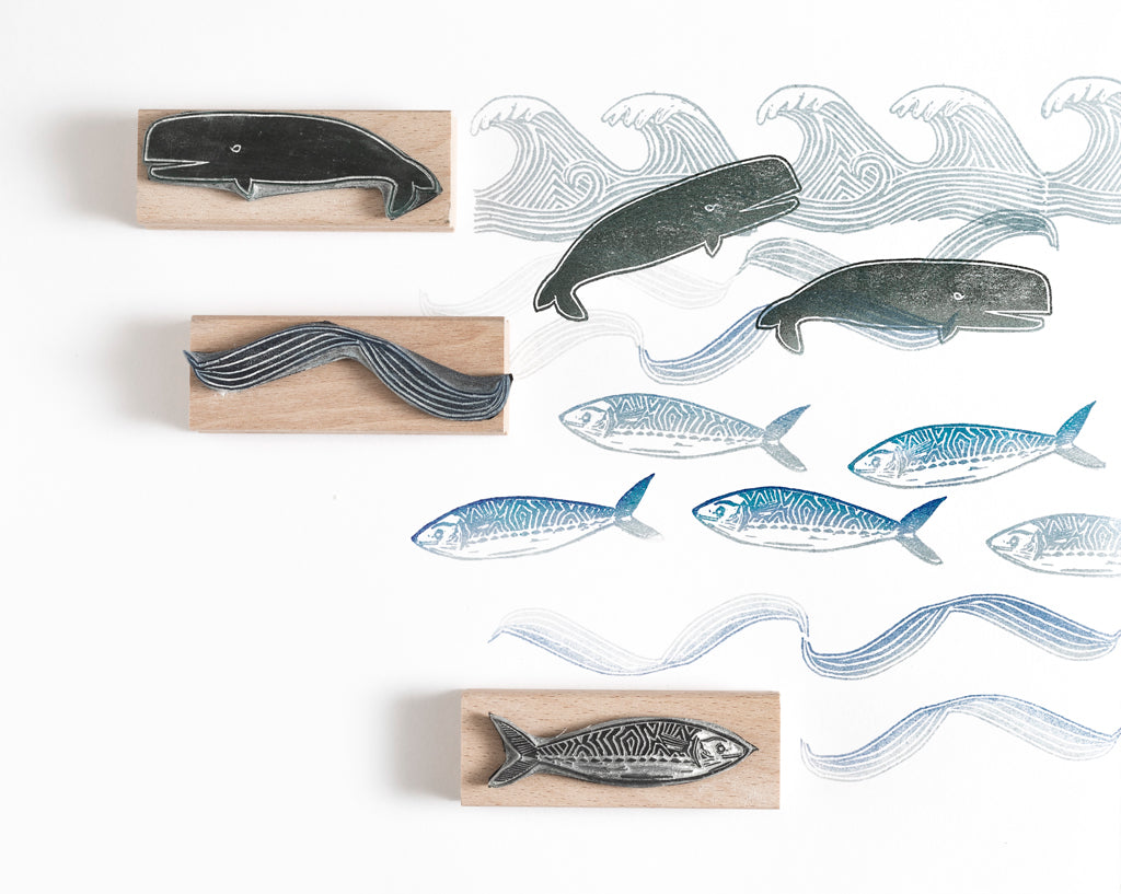 Whale and Mackerel Rubber Stamps - Noolibird
