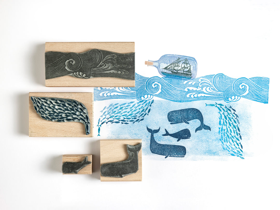 Whale Rubber Stamps, Sea Stamp, Ocean Stamp, Craft gift for card making - Noolibird