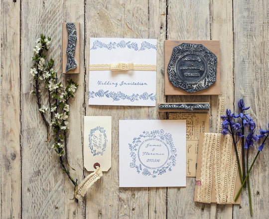 Wild Flower Garland Personalised Wedding Rubber Stamp - Noolibird