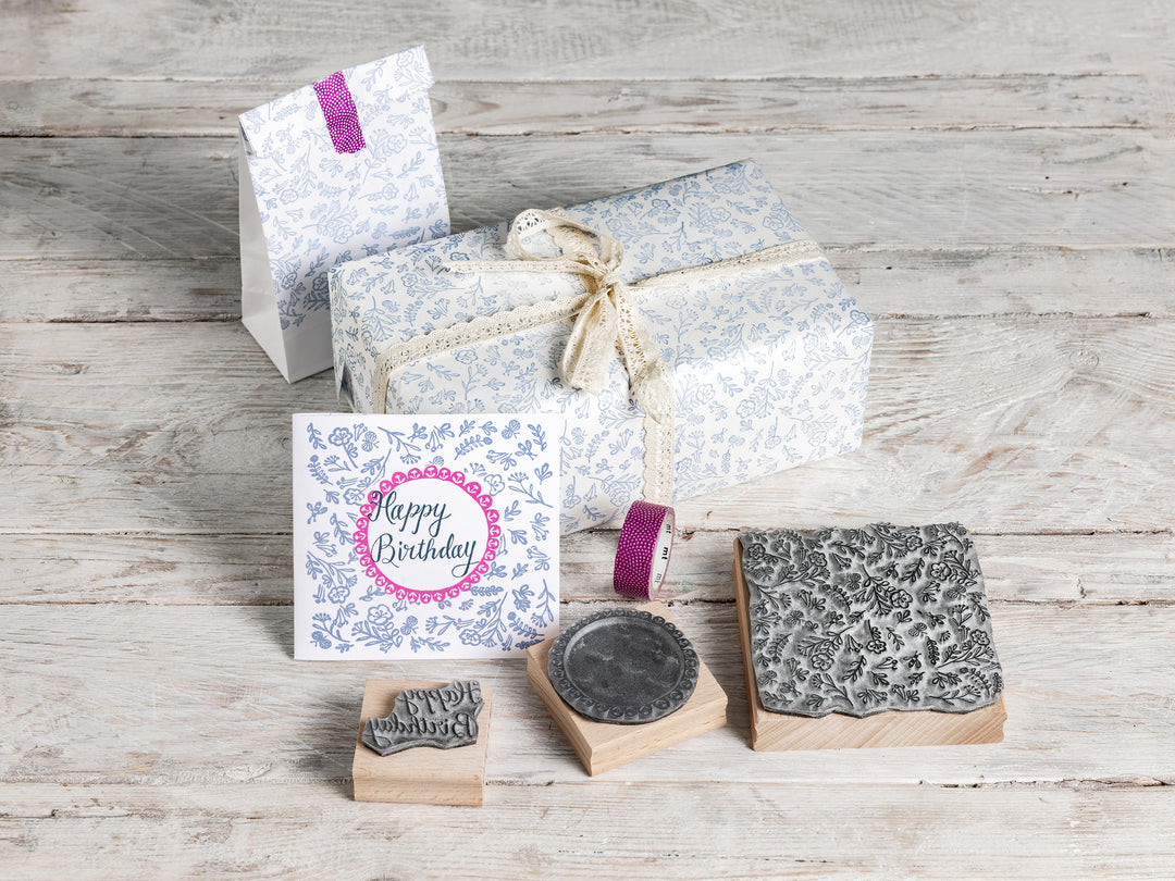 Wild Flower with Bees and Butterflies All Over Pattern Stamp - Noolibird